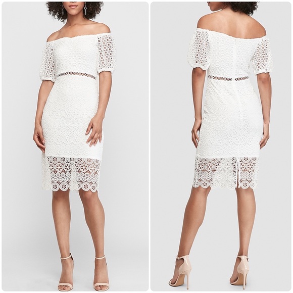 Express Off The Shoulder Crochet Lace Midi Dress - Picture 1 of 2